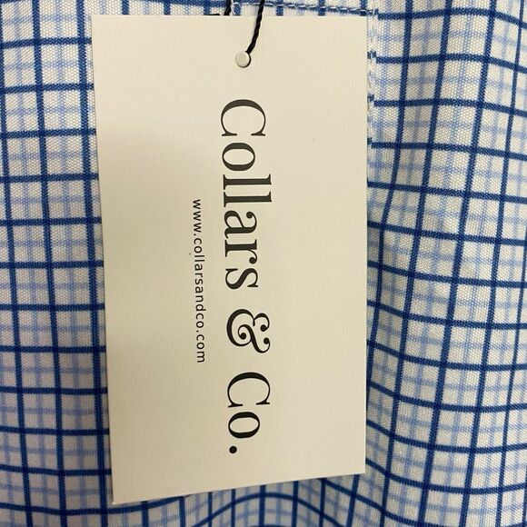 Collars & Co Polo Shirt Mens Large Blue Tattersall Golf Preppy Stretch Dress NWT - Picture 5 of 9